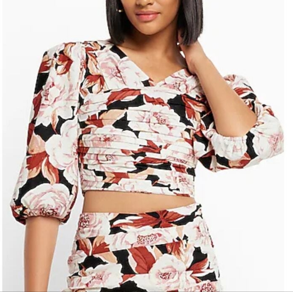 Express Floral Print Blouse - Black and Pink